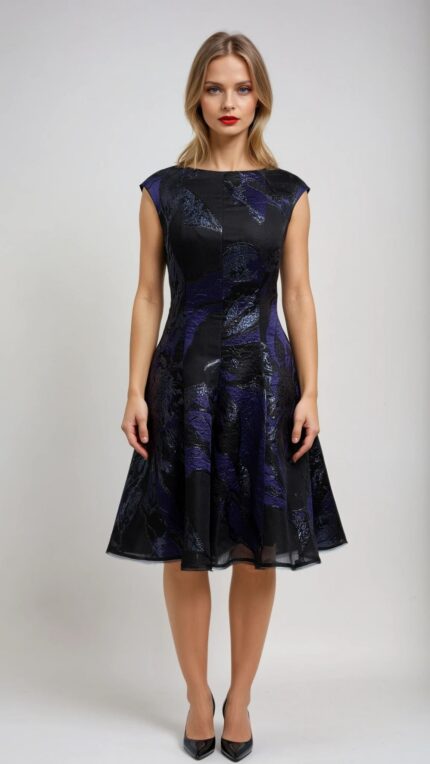 Kurzes Cocktailkleid mit floralem Strukturmuster – Bild 2