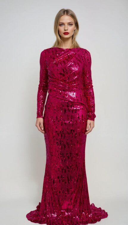 Bodenlange Paillettenrobe mit langem Arm – Bild 2
