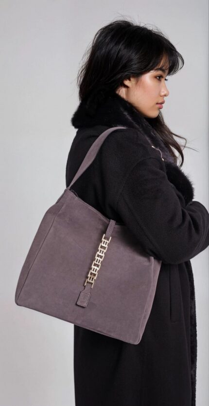 Henkeltasche aus Rauhleder mit Kettendetail – Bild 2