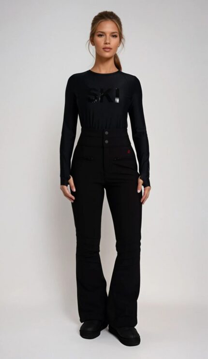 Schwarzes Longsleeve mit glänzendem SKI-Print – Bild 2