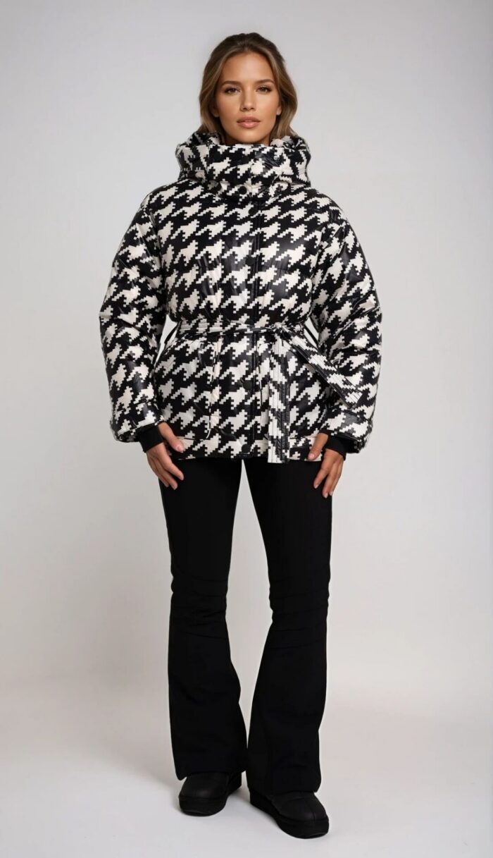 Quilted Houndstooth Hooded Jacket with Belt – Popp und Kretschmer