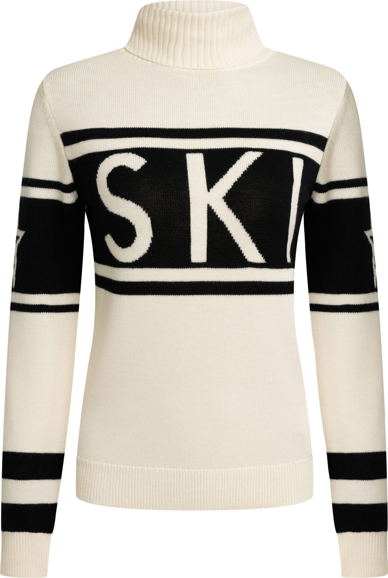 W3000075_weiss_429_a Cream-Black Turtleneck Ski Sweater with Bold SKI Intarsia - Image 1