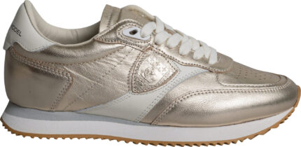 Leder-Sneaker mit Metallic-Finish, Wappenpatch und Profilsohle