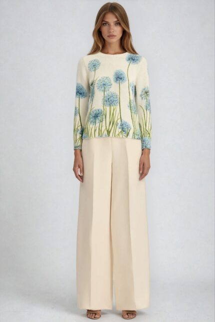 Feinstrick-Pullover mit blauem Allium-Blütenprint – Bild 2