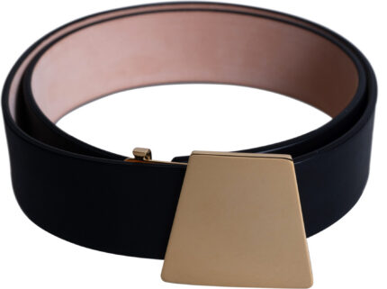 Breiter Ledergürtel mit geometrischer Metallschnalle – Bild 2