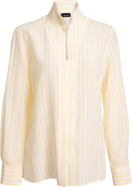 Gestreifte Seidenbluse mit Stehkragen