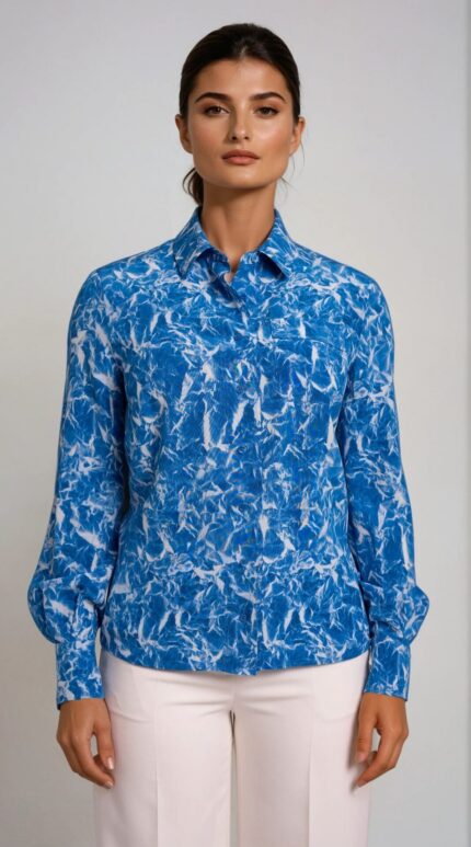 Seidenbluse mit abstraktem Allover-Print – Bild 2