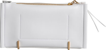 White designer clutch with zip closure and gold-tone logo - Image 3