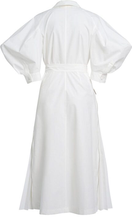 Elegantes Midi-Hemdblusenkleid in Off-White mit Plissee-Detail und Bindegürtel – Bild 4