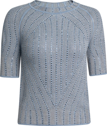 Kurzarm-Stricktop mit Openwork-Muster & Glas-Applikationen