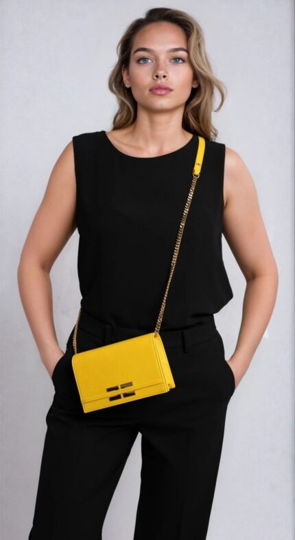 Gelbe Mini-Shoulderbag mit Kettenriemen – Bild 2