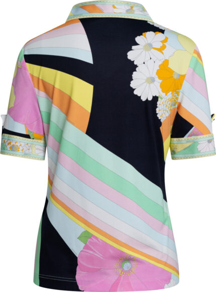 Print-Polo aus Polyamid in Multicolor mit floralem Motiv und Streifen-Design – Bild 3