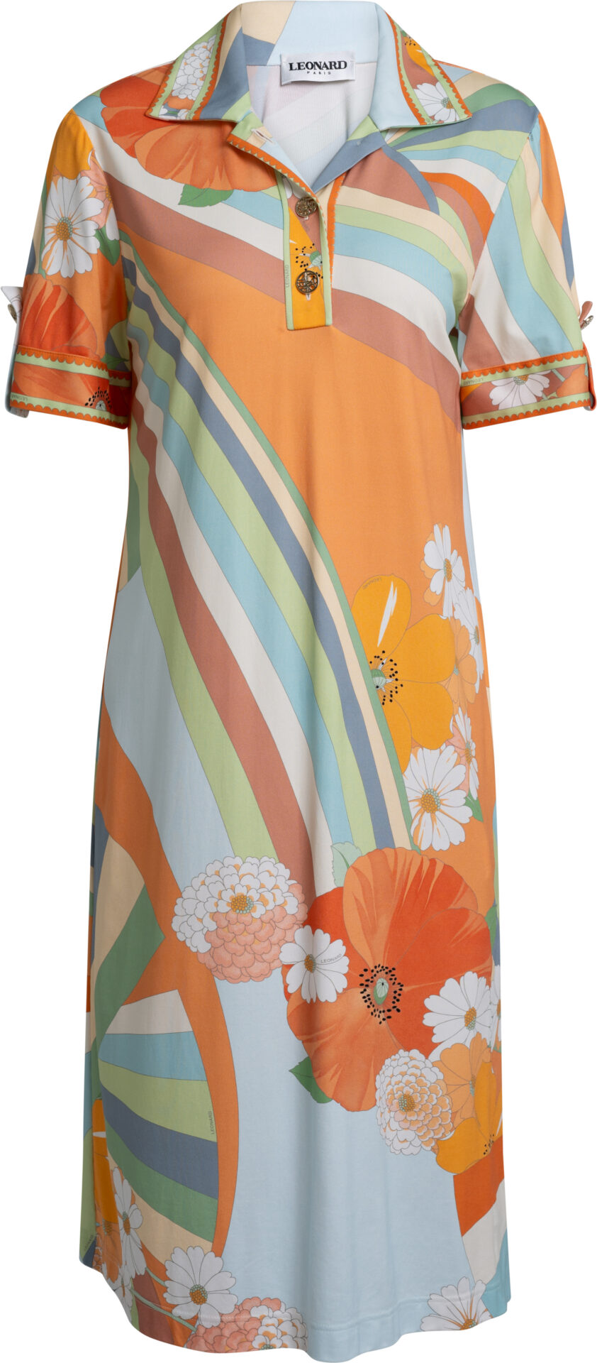Gladys-Mykonos_multicolour_1349_a Polo-Kleid aus Polyamid mit Allover-Print, Kurzarm und Knopfleiste – Bild 1