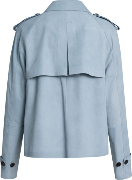 Veloursleder-Jacke in Hellblau mit Schulterriegeln und Rücken-Cape-Detail – Bild 3