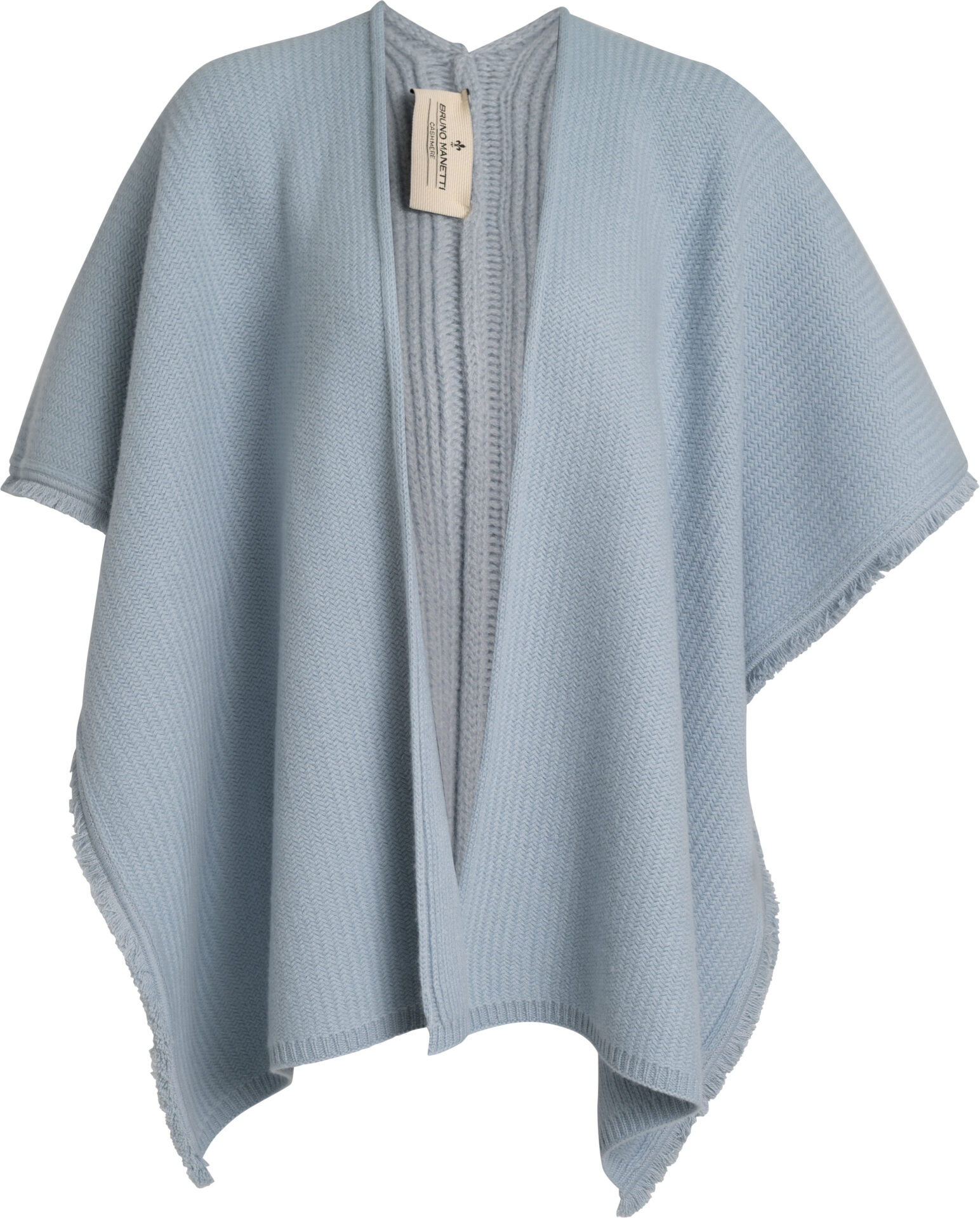 R2C123_blau_999_a Hellblaues Strick-Cape mit offener Front – Bild 1