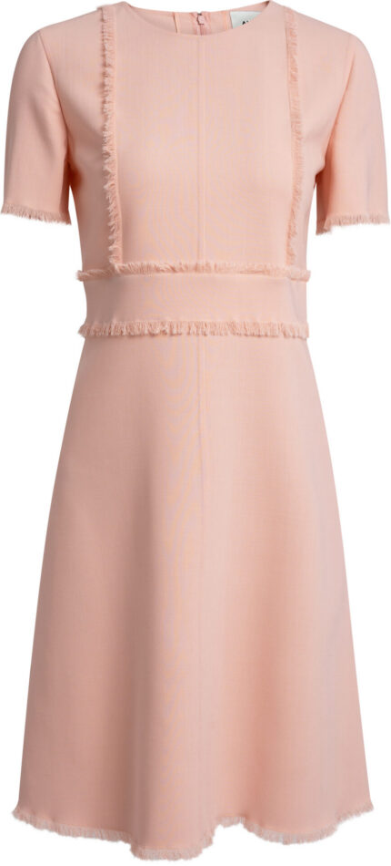Elegantes knielanges Kleid in Rosé mit Fransen-Details aus Schurwoll-Mix