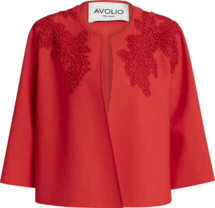 Short Virgin Wool Jacket with Floral Embroidery