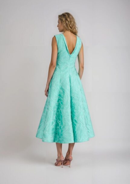 Jacquard-Midikleid mit V-Ausschnitt und skulpturaler A-Linie – Bild 3