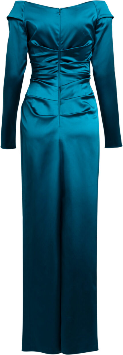 Off-Shoulder Maxikleid in Satinstoff mit Drapierung – Bild 3