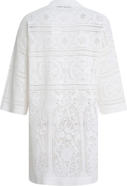 Weißer Strick-Cardigan in Häkeloptik mit Bindeband und Lochmuster – Bild 3