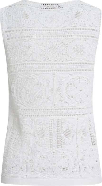 Weißes Strick-Top in Häkeloptik mit V-Ausschnitt und Lochmuster – Bild 3