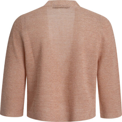 Apricotfarbener Feinstrick-Cardigan mit Glanzfaden und 3/4-Ärmeln – Bild 2