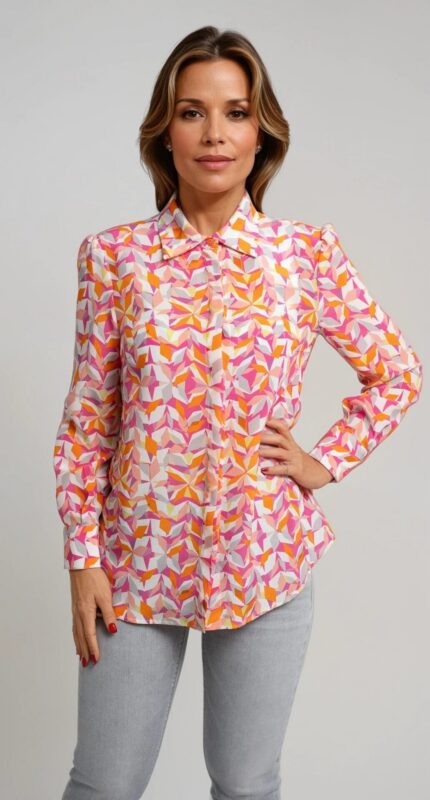 Seidenbluse „Charlotte“ mit grafischem Multicolor-Print – Bild 2