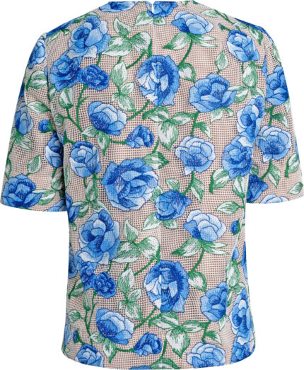 Kurzarm-Top mit blauem Rosenprint und strukturierter Optik – Bild 3