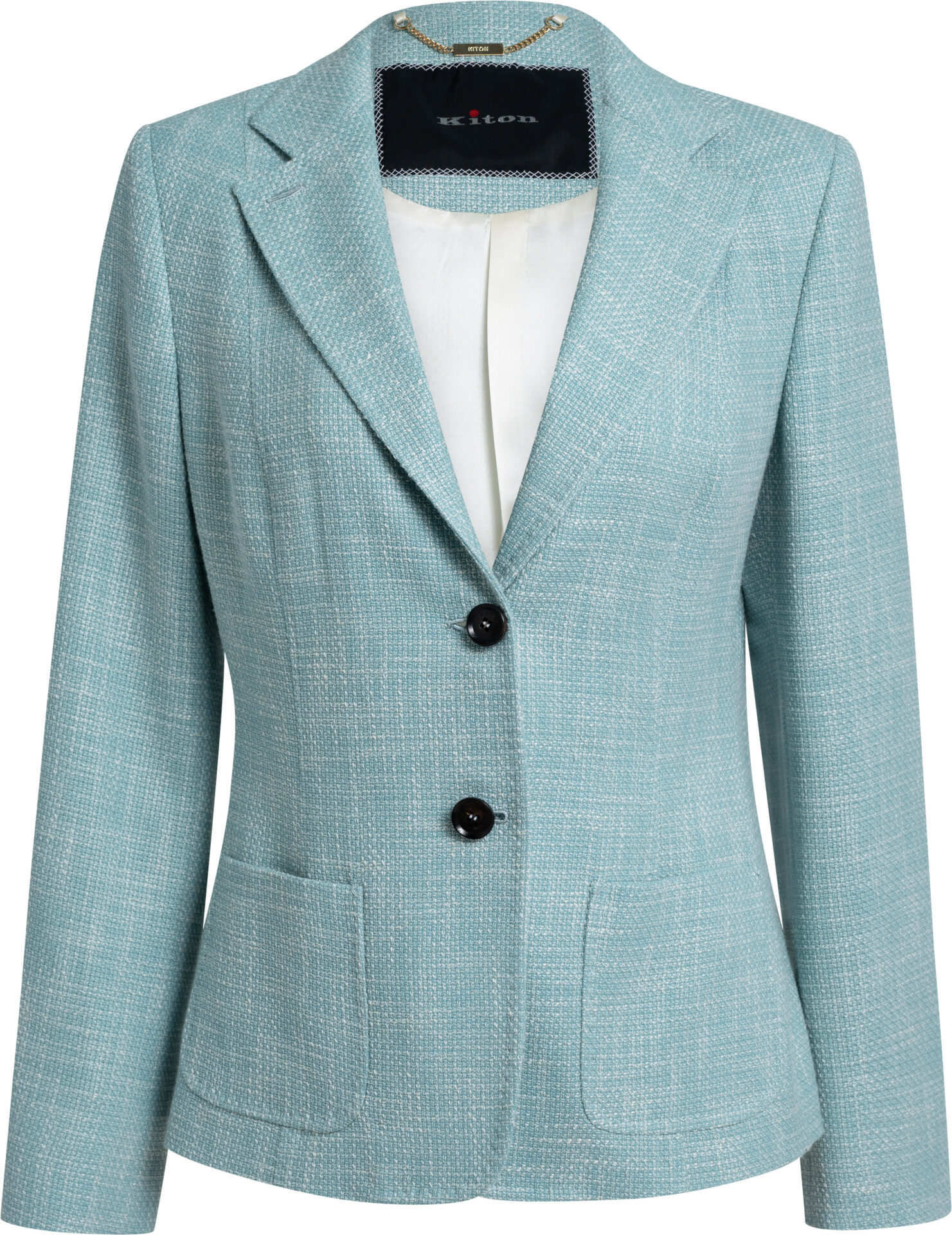 D56516K094G01_türkis_3799_a Türkiser Woll-Seiden-Blazer mit Reverskragen und Seidenfutter – Bild 1