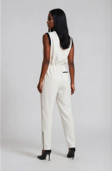 Seiden-Jumpsuit mit Tunnelzug und Kontrastdetails – Bild 3