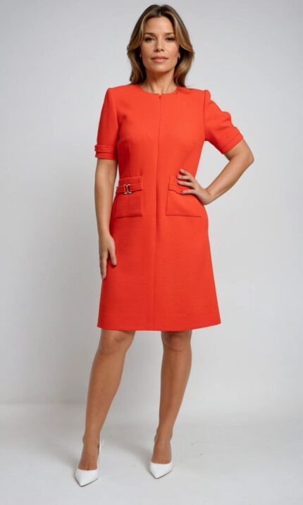 Knielanges Schurwoll-Kleid mit Taschen-Details – Bild 2