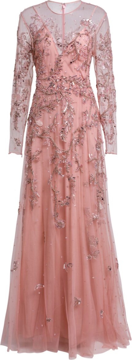 Tüll-Abendkleid mit Glas-Stickerei und Seidenfutter