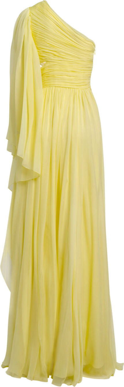 One-Shoulder Seidenkleid mit Drapierung, Cape-Detail und Beinschlitz – Bild 3