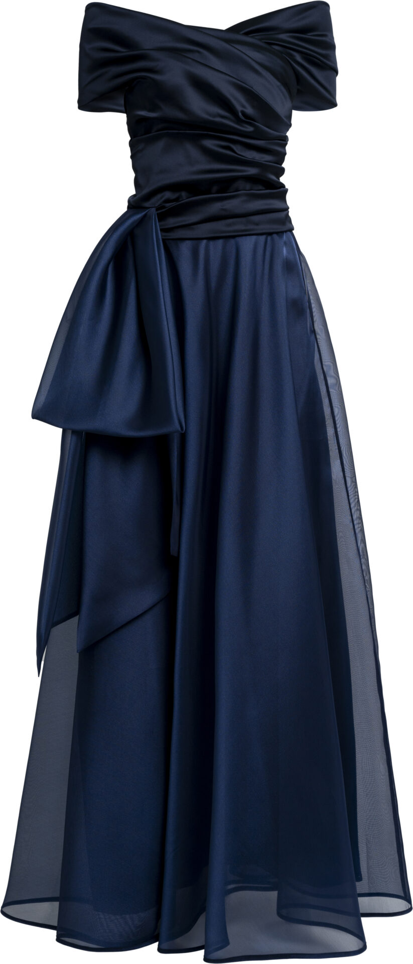 oL0937-01-1208_marine_1798_a_1 Off-Shoulder Abendkleid mit Organza-Overlay und Drapierung – Bild 1