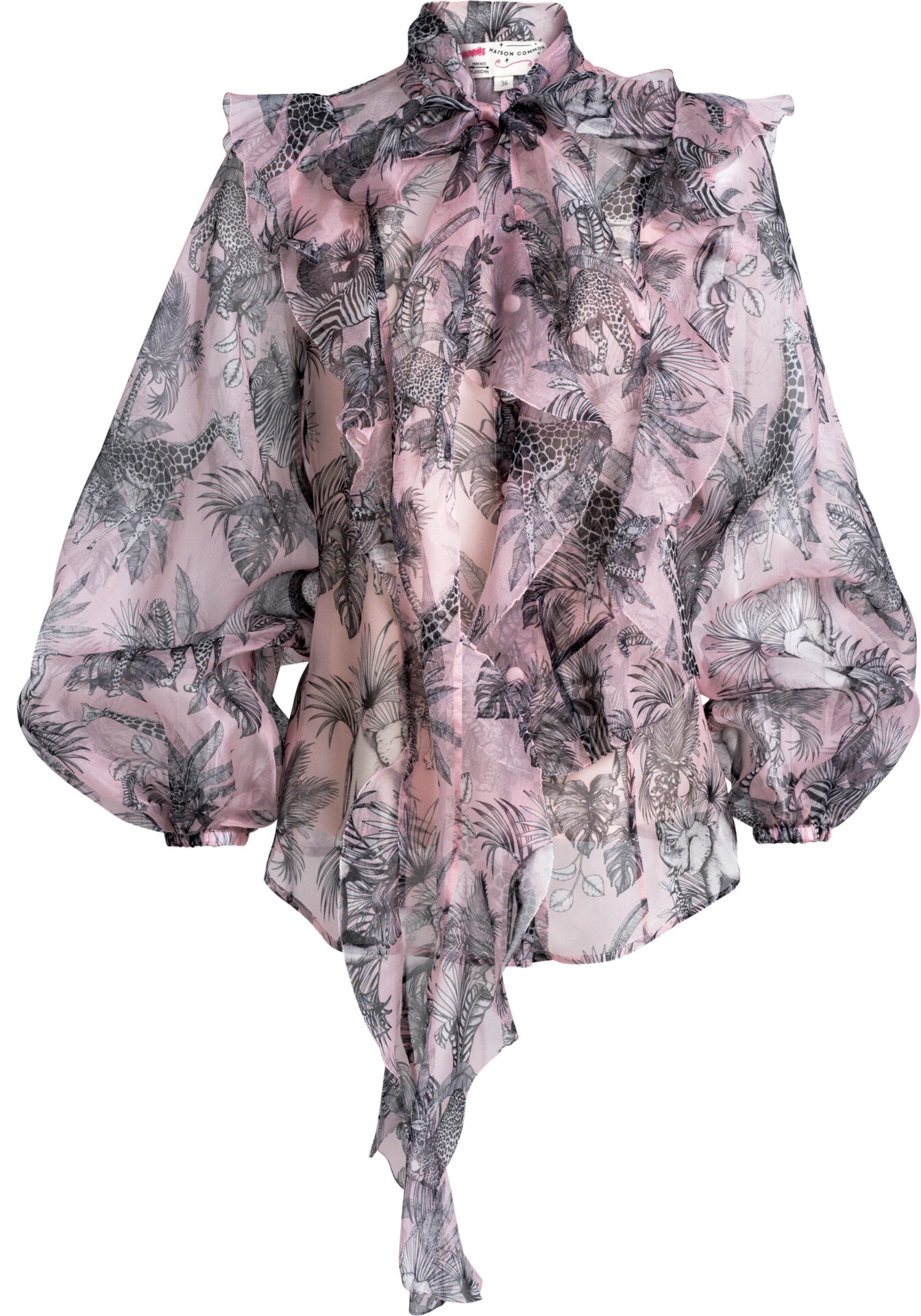 7200751_rosa_1379_1 Silk Blouse with Jungle Print and Tie-Neck Detail in Pink<br> - Image 1