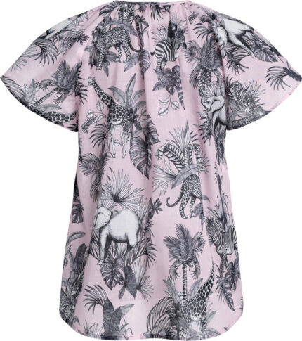 Safari-Print Bluse aus Baumwolle in Rosa mit Bindeband am Ausschnitt – Bild 3