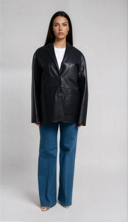 Oversized Lederjacke im Blazer-Stil aus Lammleder – Bild 2