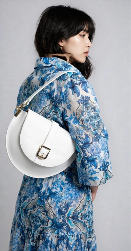 Halbrunde Schultertasche aus glattem Leder mit Überschlag – Bild 2