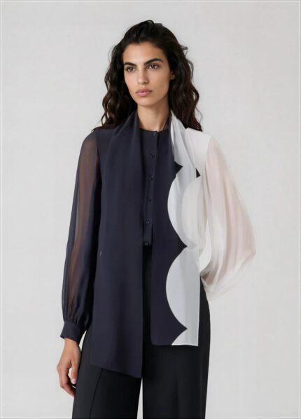 Seidenbluse mit asymmetrischem Kontrastdesign – Bild 2