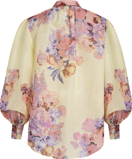 Pastel Floral Viscose-Linen Blouse with Voluminous Sleeves<br> - Image 3