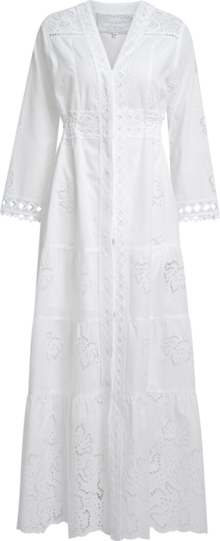 Baumwoll-Maxikleid mit V-Ausschnitt und Stickdetails