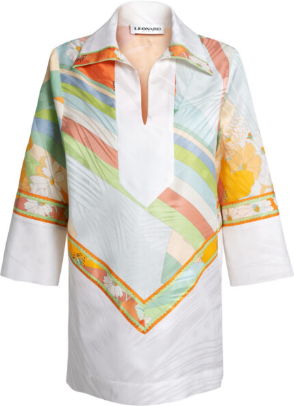 Tunika aus Baumwoll-Seiden-Mix mit floral-grafischem Print – Bild 5