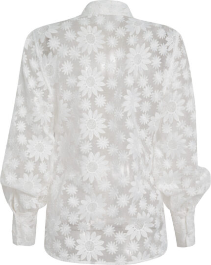 Sheer Embroidered Blouse with Floral Motif and Voluminous Sleeves<br> - Image 3