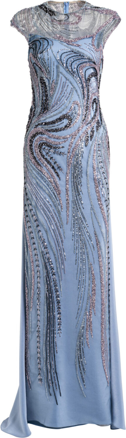 Besticktes Abendkleid mit transparentem Ausschnitt
