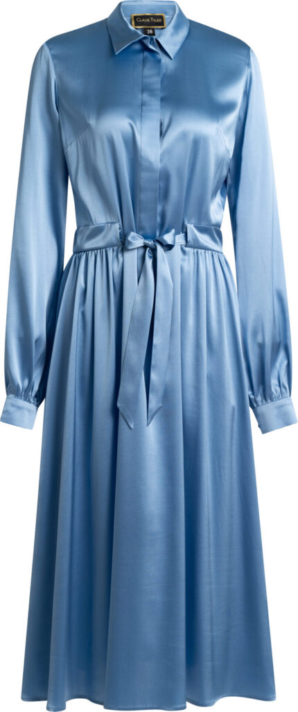 Seidenkleid mit Hemdkragen und Bindegürtel