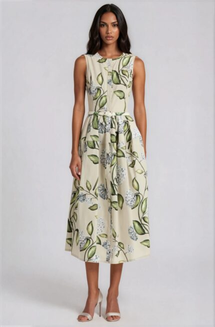 Ärmelloses Midikleid mit floralem Print und Bindegürtel – Bild 2