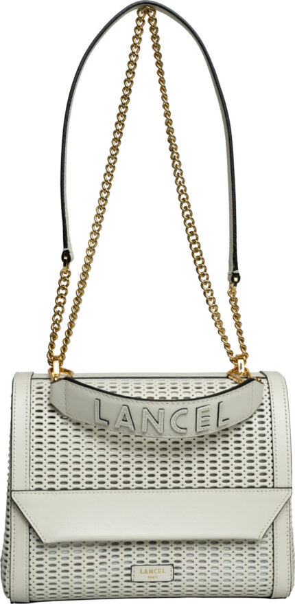 Perforated Shoulder Bag with Chain Details and Logo Strap<br/>
