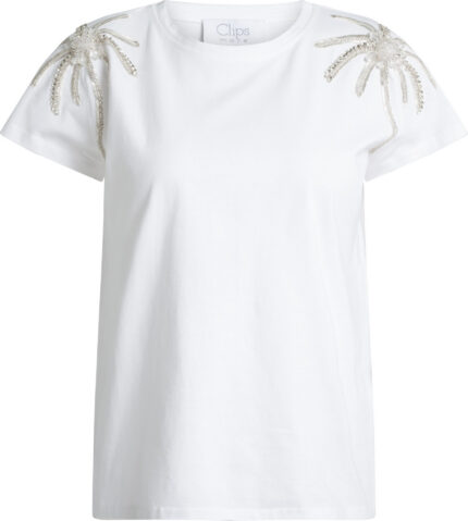 T-Shirt aus Baumwolle mit Perlenstickerei