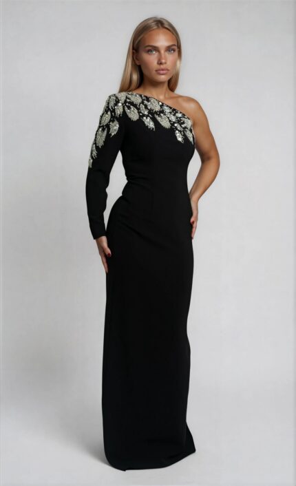 One-Shoulder-Abendkleid mit Schmuckstickerei – Bild 2