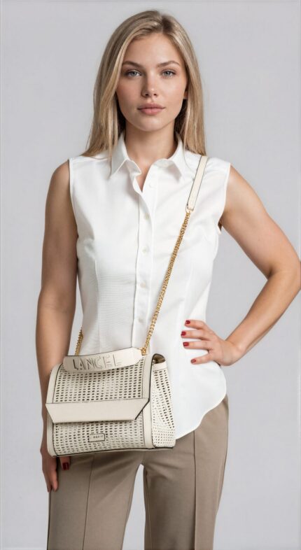 Perforated Shoulder Bag with Chain Details and Logo Strap<br/> - Image 2